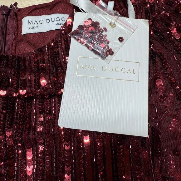 Mac Duggal NWT Red Long Sleeve Ruffle Detail Sequin Midi Dress Size 2 High Neck - Picture 5 of 10